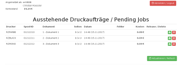 Neue Oberfläche Druckerreleasestationen