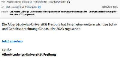 Vorsicht: Phishing-E-Mails mit Verweis auf vermeintliche Lohn-/Gehaltsabrechnung Vorsicht: Phishing-E-Mails mit Verweis auf vermeintliche Lohn-/Gehaltsabrechnung
