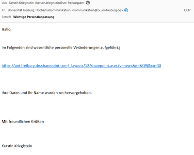 2024-11-27 15:43: Warnung vor Phishing-Mail im Namen der Rektorin 2024-11-27 15:43: Warnung vor Phishing-Mail im Namen der Rektorin